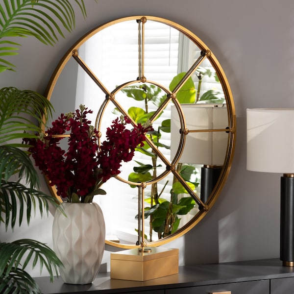 Baxton Studio Ohara Modern and Contemporary Gold Finished Metal Accent Wall Mirror - 189-11898-ZORO