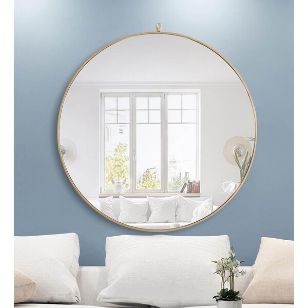Elegant Decor Metal Frame Round Mirror With Decorative Hook 48 Inch Brass Finish - MR4068BR
