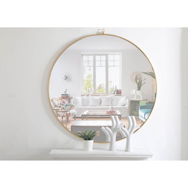 Elegant Decor Metal Frame Round Mirror With Decorative Hook 48 Inch Brass Finish - MR4068BR
