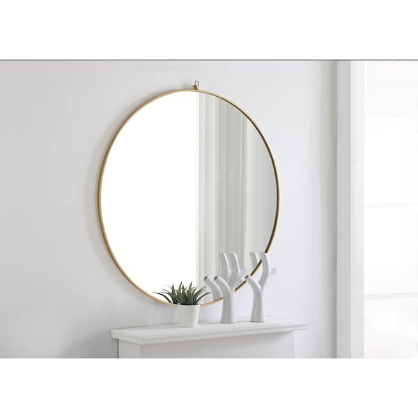 Elegant Decor Metal Frame Round Mirror With Decorative Hook 48 Inch Brass Finish - MR4068BR