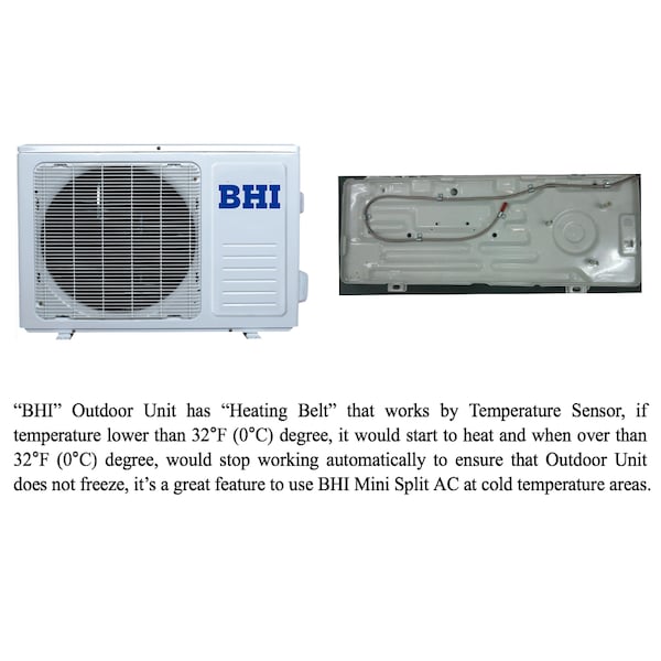 Aux Usa BHI Ductless Mini Split AC W/ Outdoor Heat Belt, 12,000 BTU, 20 SEER, 115V, White - BHI-12K115V-US-A