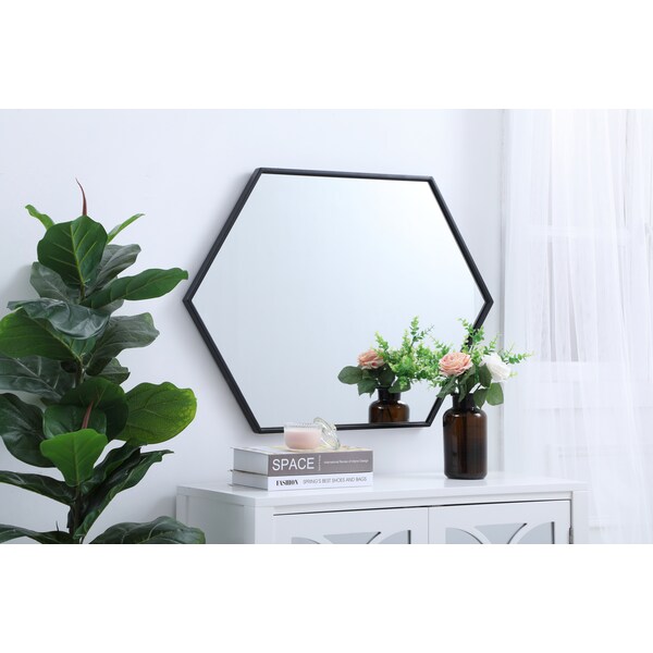 Elegant Decor Metal Frame Hexagon Mirror 24 Inch In Black - MR4424BK