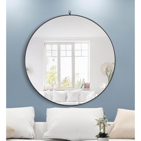 Elegant Decor Metal Frame Round Mirror With Decorative Hook 48 Inch Black Finish - MR4067BK