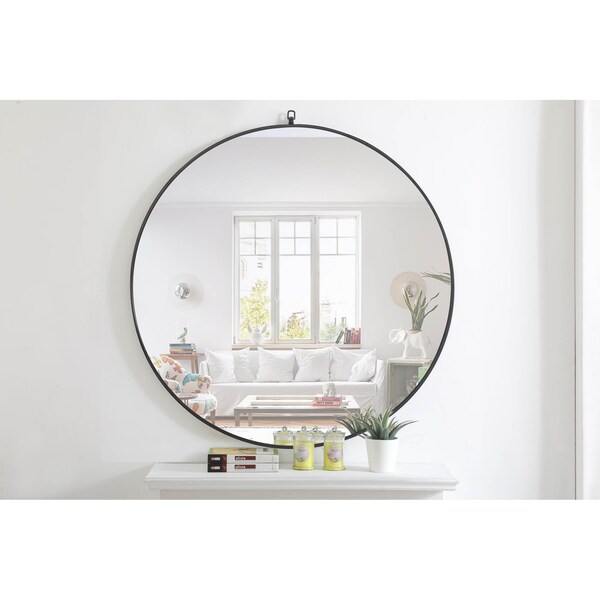 Elegant Decor Metal Frame Round Mirror With Decorative Hook 48 Inch Black Finish - MR4067BK