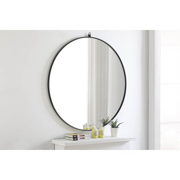 Elegant Decor Metal Frame Round Mirror With Decorative Hook 48 Inch Black Finish - MR4067BK
