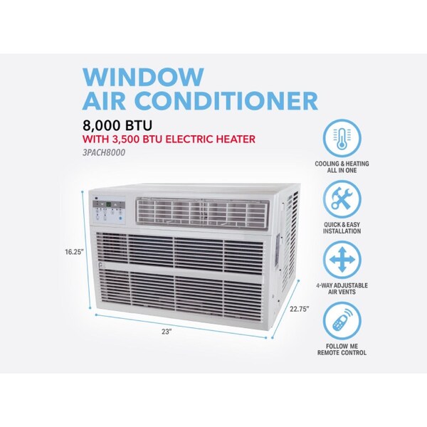 B & K Perfect Aire 8000 BTU Window Air Conditioner w/Heat w/Remote - 3PACH8000