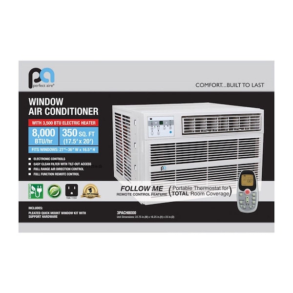 B & K Perfect Aire 8000 BTU Window Air Conditioner w/Heat w/Remote - 3PACH8000