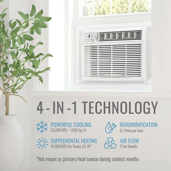 Keystone 23,200/22,900 BTU 230V Window/Wall Air Conditioner with 16,000 BTU Supplemental Heat Capability - KSTHW25B