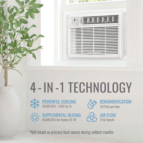 Keystone 18,800/18,400 BTU 230V Window/Wall Air Conditioner with 16,000 BTU Supplemental Heat Capability - KSTHW18B