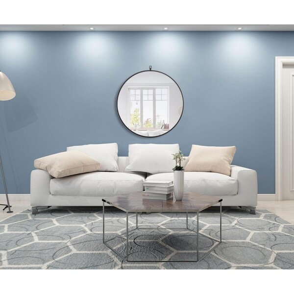 Elegant Decor Metal Frame Round Mirror With Decorative Hook 28 Inch Black Finish - MR4054BK