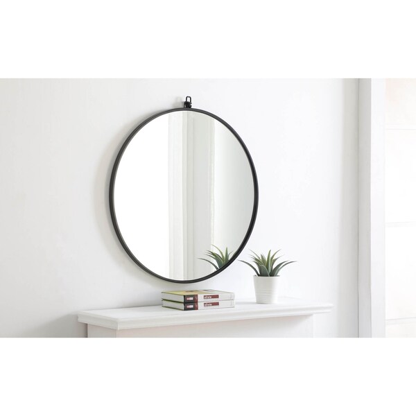 Elegant Decor Metal Frame Round Mirror With Decorative Hook 28 Inch Black Finish - MR4054BK