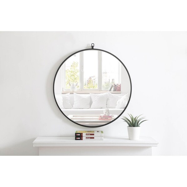 Elegant Decor Metal Frame Round Mirror With Decorative Hook 28 Inch Black Finish - MR4054BK