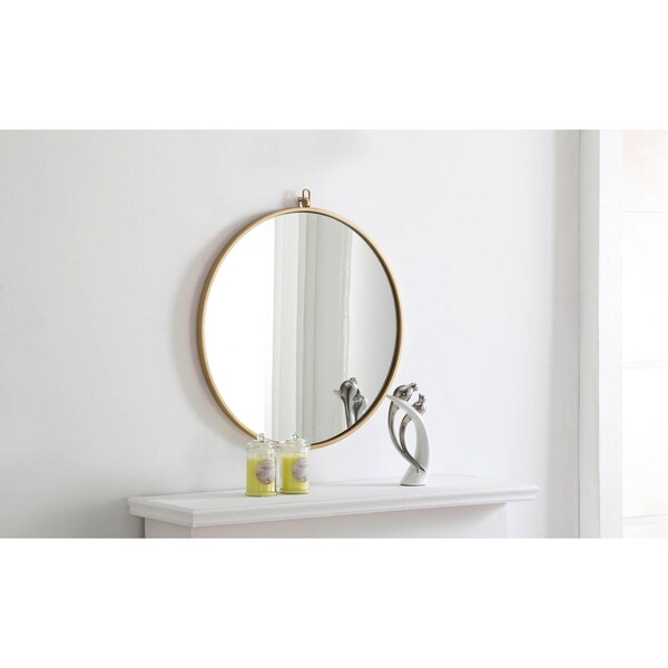 Elegant Decor Metal Frame Round Mirror With Decorative Hook 24 Inch Brass Finish - MR4052BR