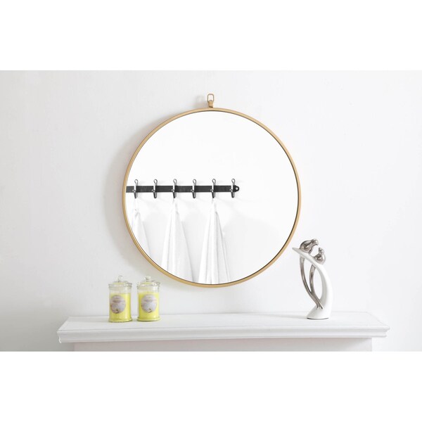 Elegant Decor Metal Frame Round Mirror With Decorative Hook 24 Inch Brass Finish - MR4052BR