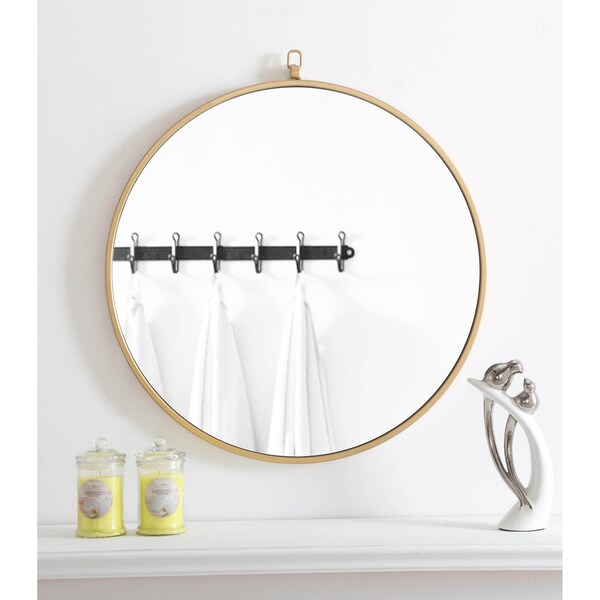 Elegant Decor Metal Frame Round Mirror With Decorative Hook 24 Inch Brass Finish - MR4052BR