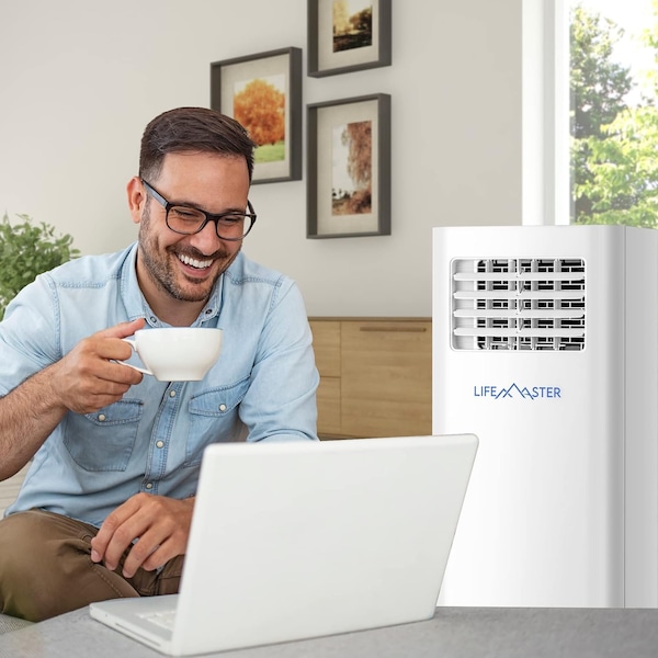 Lifemaster 12,000 BTU 3-in-1 Portable AC, 500 Sq.Ft, Digital Remote, Installation Kit, White - LMPAC12