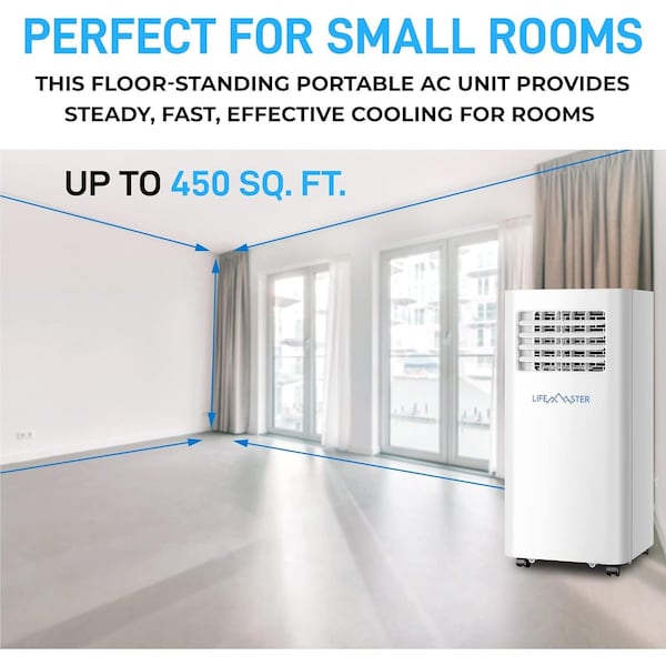 Lifemaster 12,000 BTU 3-in-1 Portable AC, 500 Sq.Ft, Digital Remote, Installation Kit, White - LMPAC12
