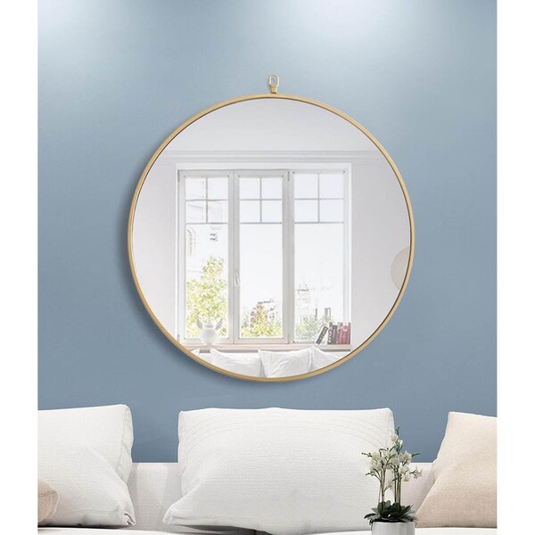 Elegant Decor Metal Frame Round Mirror With Decorative Hook 28 Inch Brass Finish - MR4055BR