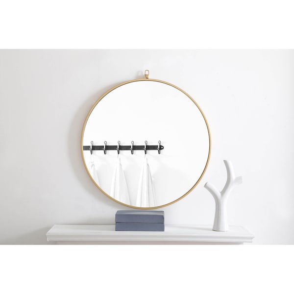 Elegant Decor Metal Frame Round Mirror With Decorative Hook 28 Inch Brass Finish - MR4055BR