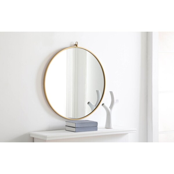 Elegant Decor Metal Frame Round Mirror With Decorative Hook 28 Inch Brass Finish - MR4055BR