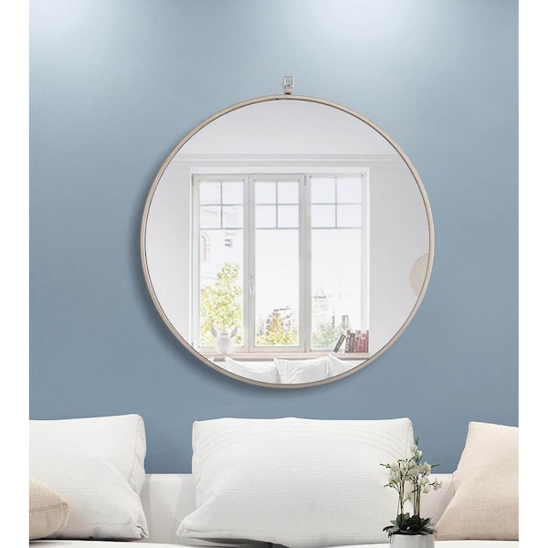 Elegant Decor Metal Frame Round Mirror With Decorative Hook 28 Inch Silver Finish - MR4056S