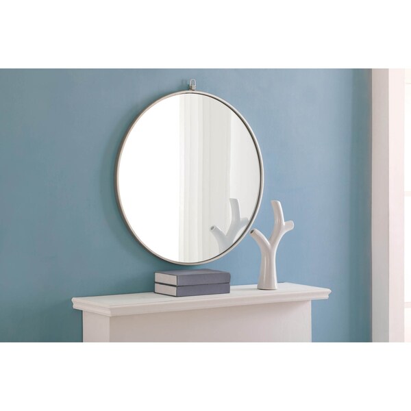 Elegant Decor Metal Frame Round Mirror With Decorative Hook 28 Inch Silver Finish - MR4056S
