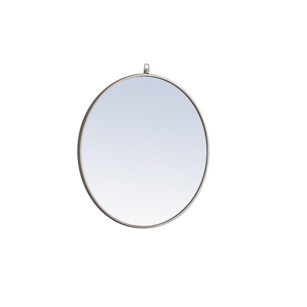 Elegant Decor Metal Frame Round Mirror With Decorative Hook 28 Inch Silver Finish - MR4056S