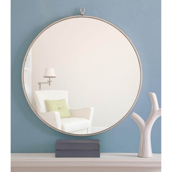 Elegant Decor Metal Frame Round Mirror With Decorative Hook 28 Inch Silver Finish - MR4056S