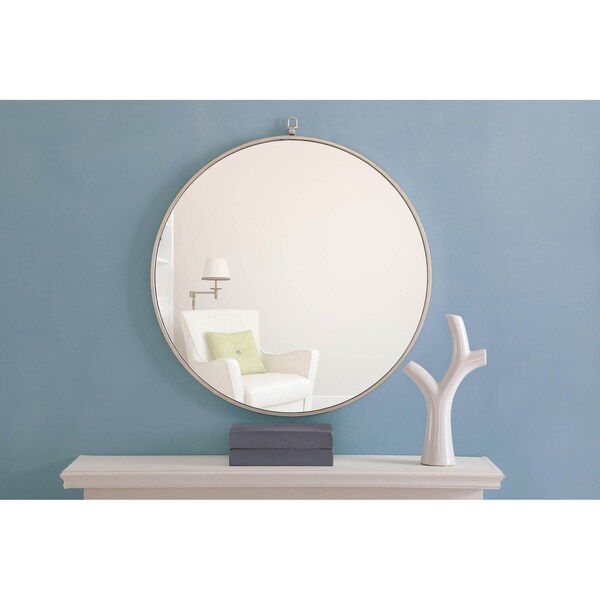 Elegant Decor Metal Frame Round Mirror With Decorative Hook 28 Inch Silver Finish - MR4056S