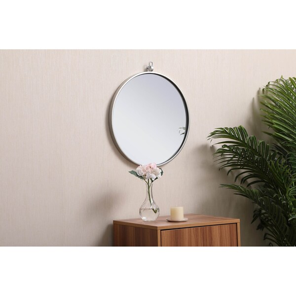Elegant Decor Metal Frame Round Mirror With Decorative Hook 18 Inch In Silver - MR4718S