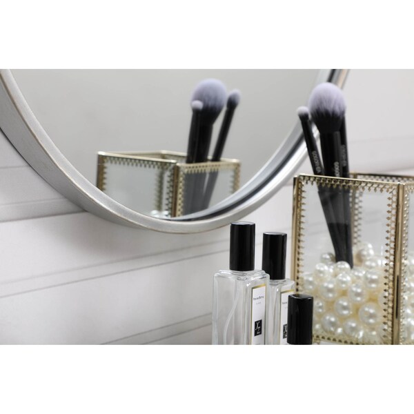Elegant Decor Metal Frame Round Mirror With Decorative Hook 18 Inch In Silver - MR4718S