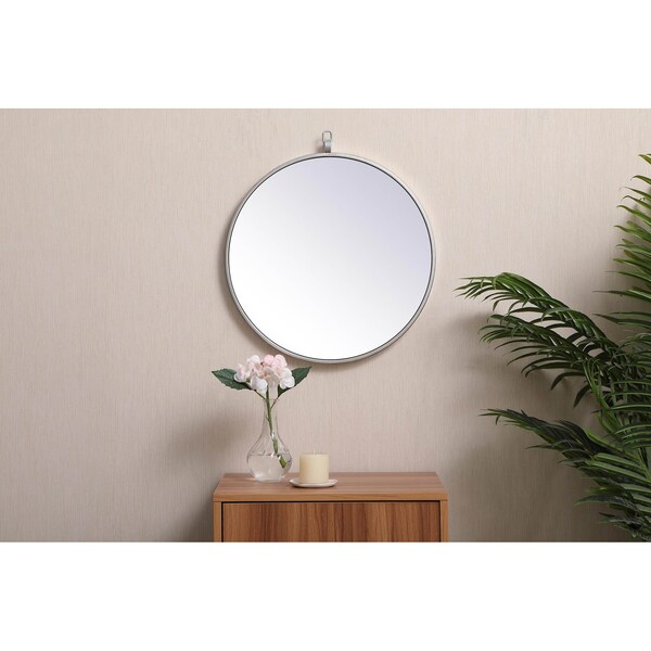 Elegant Decor Metal Frame Round Mirror With Decorative Hook 18 Inch In Silver - MR4718S