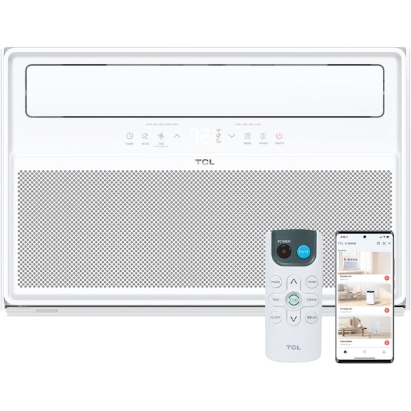 Tcl Q-Series 12,000 BTU 550 Sq. Ft. Smart Inverter Window Air Conditioner with Heater, Remote Control - H12W4KWH