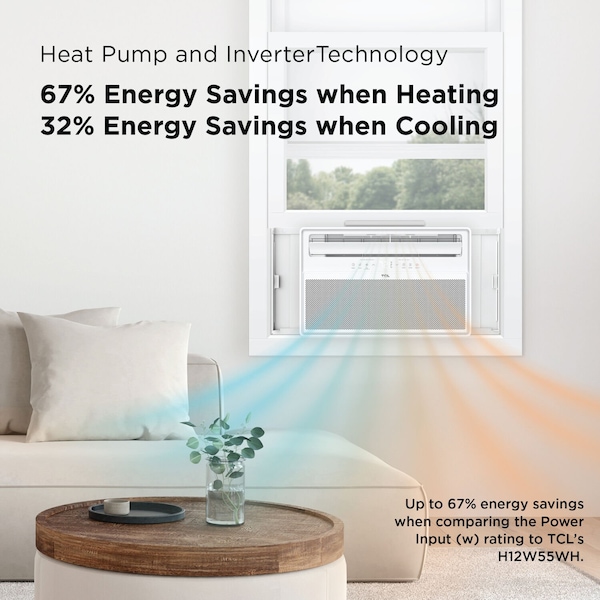 Tcl Q-Series 12,000 BTU 550 Sq. Ft. Smart Inverter Window Air Conditioner with Heater, Remote Control - H12W4KWH