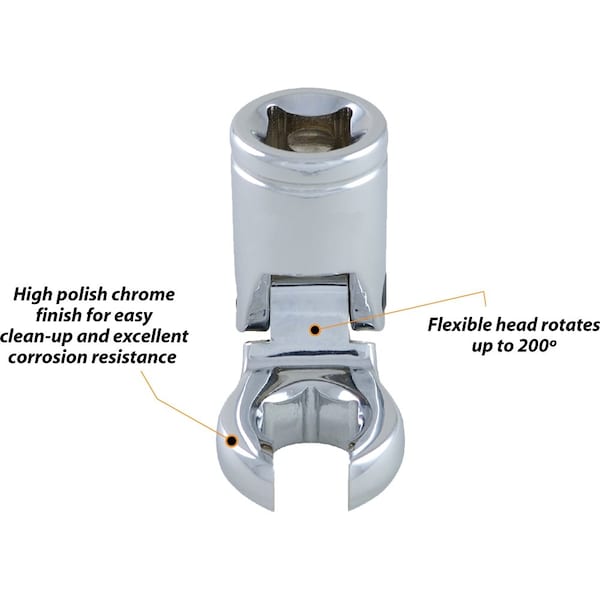 Dynamic Tools 3/8"Dr Metric 12mm Flex Head, Crow Foot Flare Nut Socket, Chrome - D008762