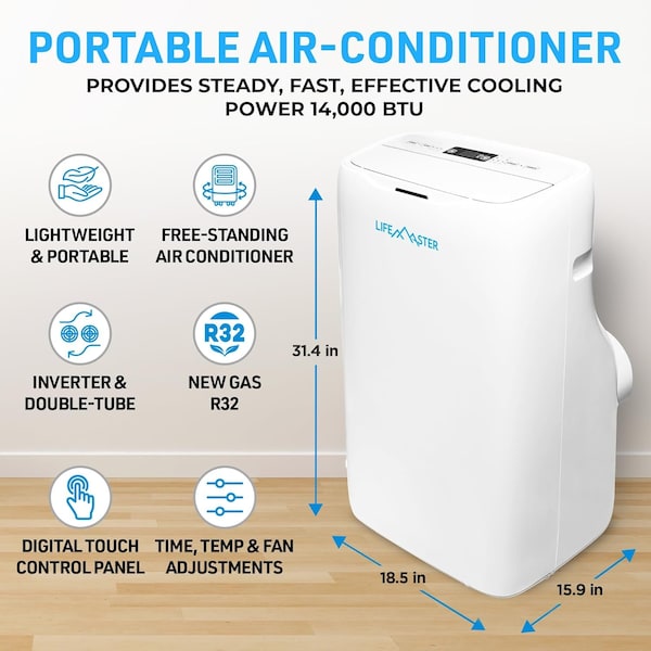 Lifemaster 14,000 BTU Dual Hose Portable AC, 3 Modes, 600 Sq.Ft, for Home, Office, and Business - LMDUAL44