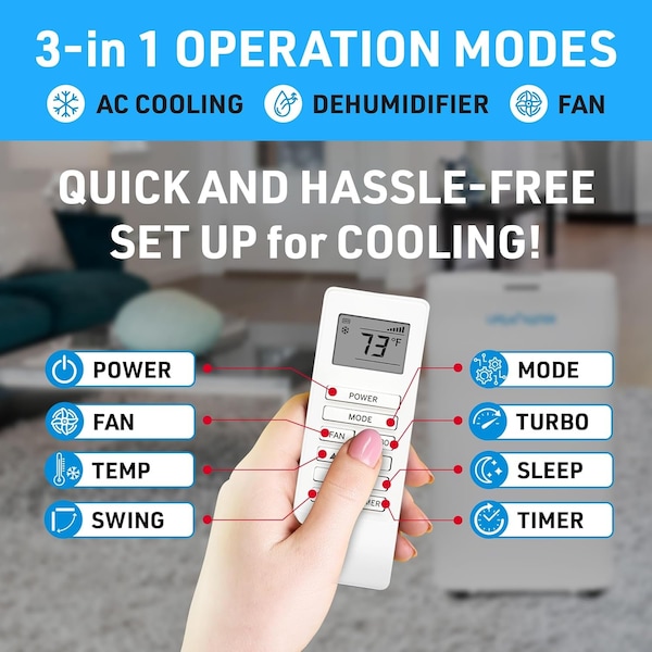 Lifemaster 14,000 BTU Dual Hose Portable AC, 3 Modes, 600 Sq.Ft, for Home, Office, and Business - LMDUAL44