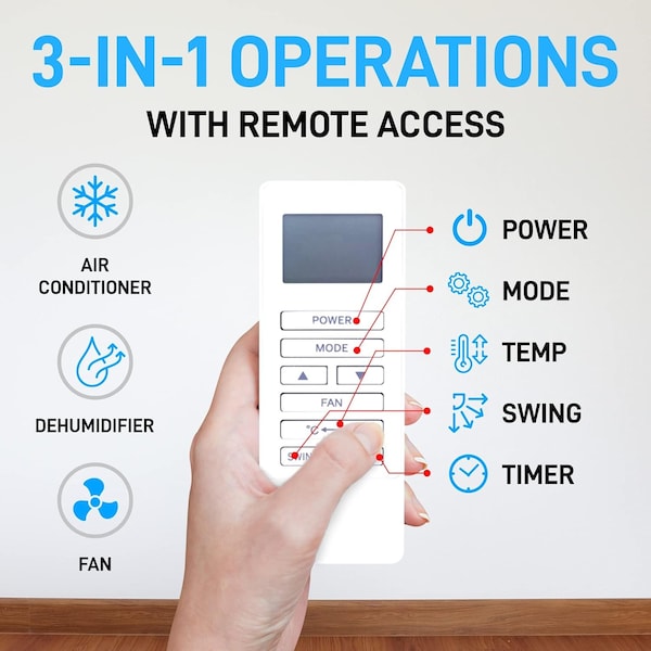 Lifemaster 14,000 BTU 3-in-1 Portable AC, 550 Sq.Ft, Digital Remote, Installation Kit, White - LMPAC14