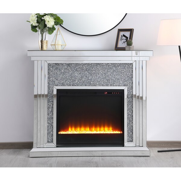 Elegant Decor 47.5 In. Crystal Mirrored Mantle With Crystal Insert Fireplace, 2PK, 677477 - MF9902-F2
