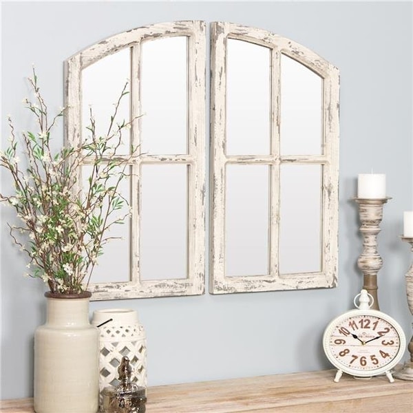 Aspire Home Accents Aspire Home Accents 6138 Jolene Arch Window Pane Mirrors; White - Set of 2 - 6138