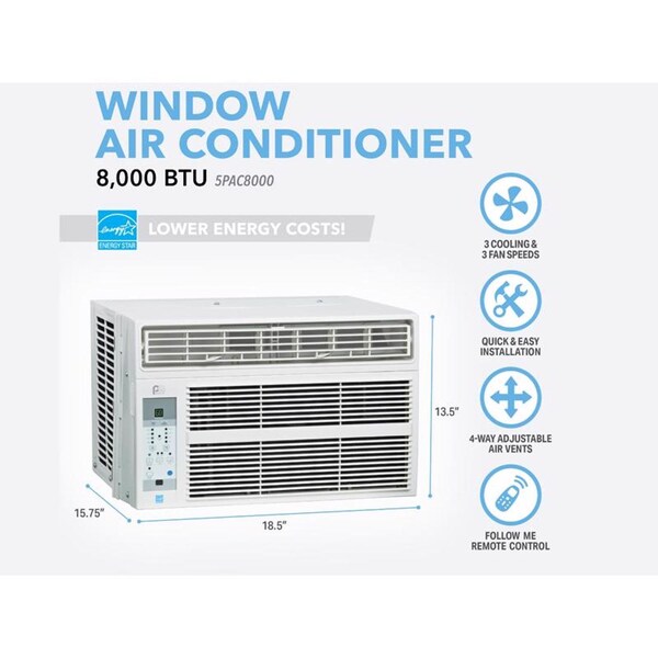 B & K Perfect Aire 8000 BTU 115 V Window Air Conditioner w/Remote 350 sq ft - 5PAC8000
