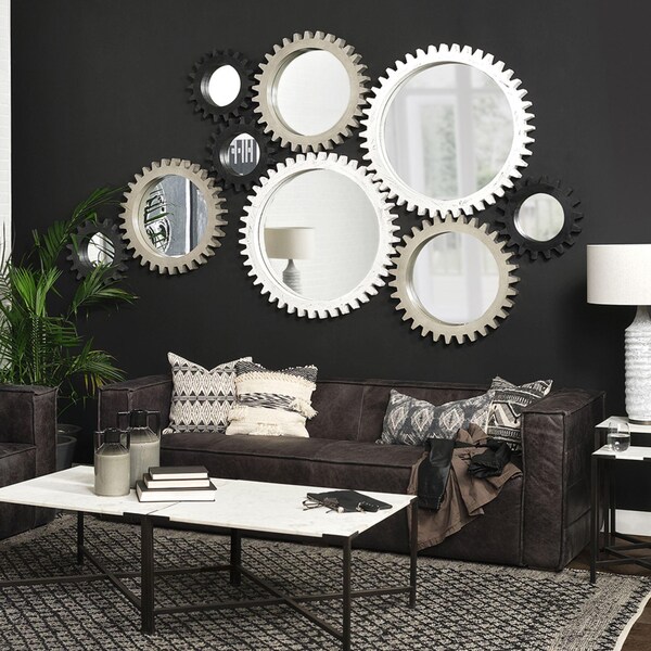 Homeroots 26 in. Round Grey Wood Frame Wall Mirror - 376391