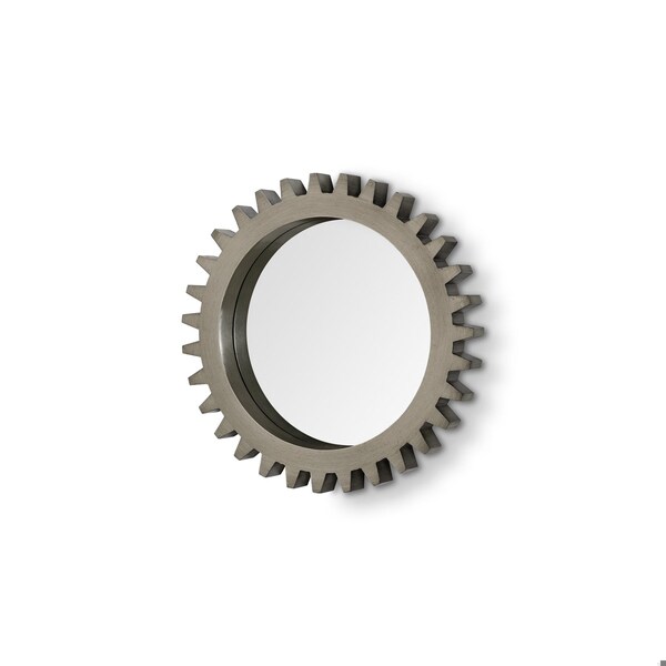 Homeroots 26 in. Round Grey Wood Frame Wall Mirror - 376391