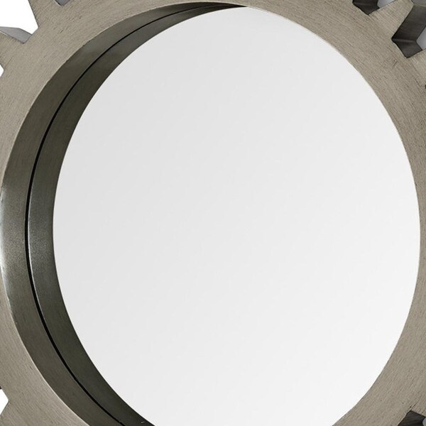 Homeroots 26 in. Round Grey Wood Frame Wall Mirror - 376391