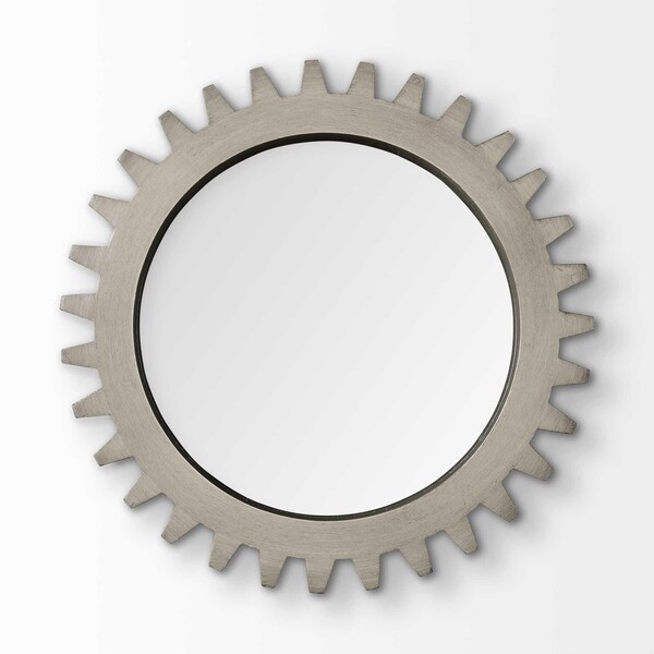 Homeroots 26 in. Round Grey Wood Frame Wall Mirror - 376391