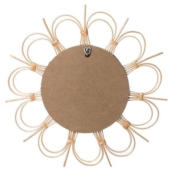 Fabulaxe Flower Decorative Shape Natural Rattan Wood Round Modern Boho Hanging Wall Mirror - QI004071