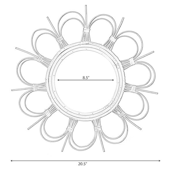 Fabulaxe Flower Decorative Shape Natural Rattan Wood Round Modern Boho Hanging Wall Mirror - QI004071