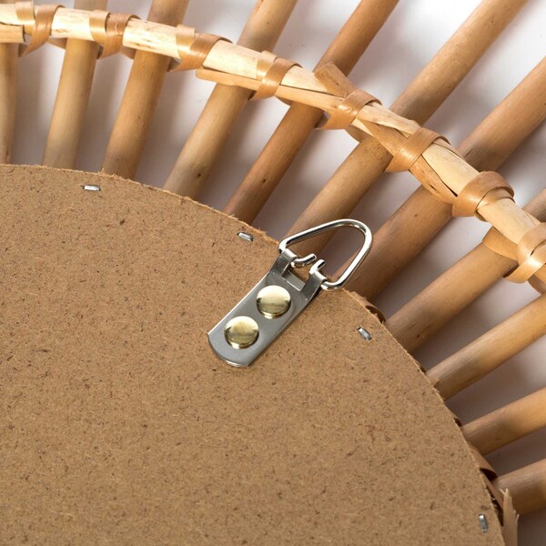 Fabulaxe Flower Decorative Shape Natural Rattan Wood Round Modern Boho Hanging Wall Mirror - QI004071