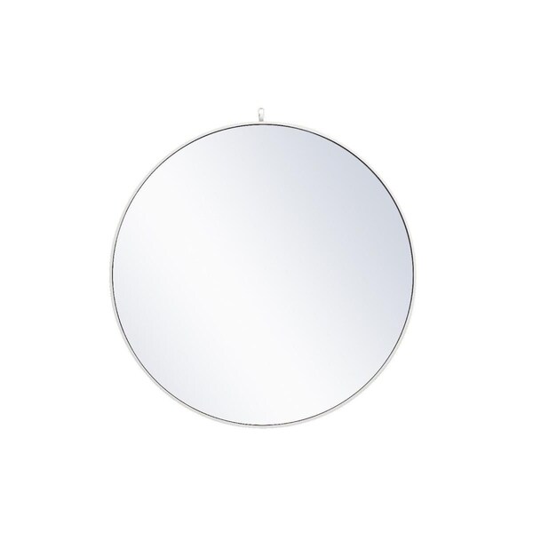 Blueprints 42 in. Metal Frame Round Mirror with Decorative Hook, White - BL2208700