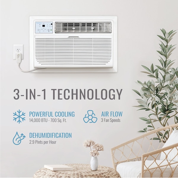 Keystone 14,000 BTU 230V Through-the-Wall Air Conditioner with Follow Me LCD Remote Control - KSTAT14-2D